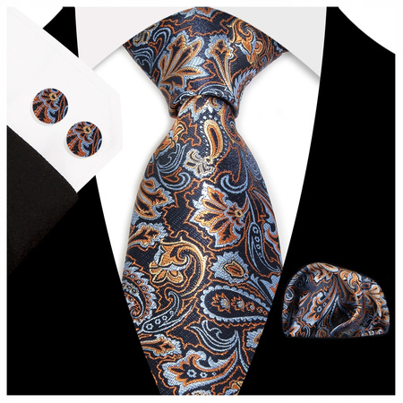 Żakardowy zestaw - krawat + poszetka + spinki