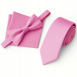 Zestaw krawat + mucha + poszetka - jasny różowy