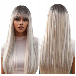 Peruka jasny blond ombre długie wlosy grzywka