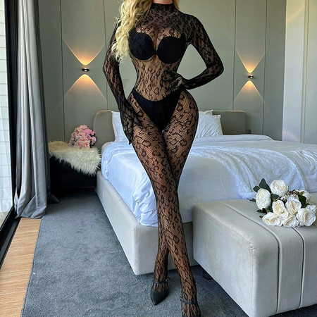 Koronkowy bodystocking z długim rękawem