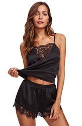 Piżama satynowa koszulka szorty koronka