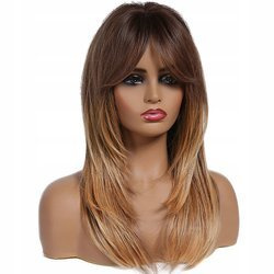 Peruka długa ombre brązowa prosta grzywka