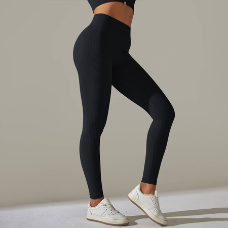 Legginsy sportowe prążkowane wysoki stan marszczenia 