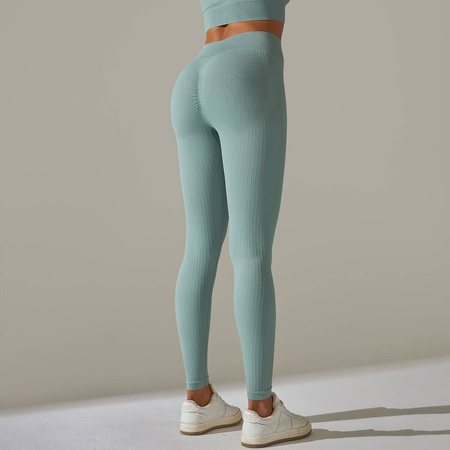Legginsy sportowe prążkowane wysoki stan marszczenia 