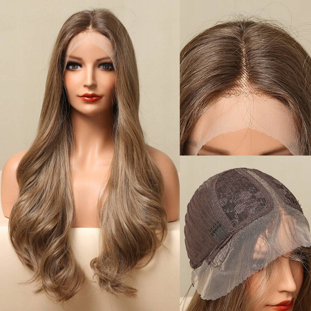 Peruka długa brąz fale lace front