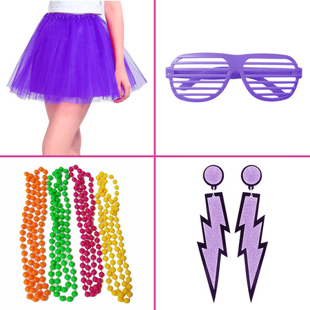 Strój zestaw lata 80. fioletowy 