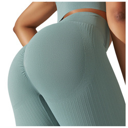 Legginsy sportowe prążkowane wysoki stan marszczenia