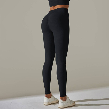 Legginsy sportowe prążkowane wysoki stan marszczenia 