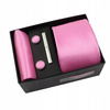 Zestaw męski w pudełku - krawat + poszetka + spinki do mankietów + spinka do krawata RÓŻOWY