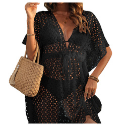 Pareo narzutka plażowa koronkowa czarna