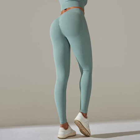Legginsy sportowe prążkowane wysoki stan marszczenia 