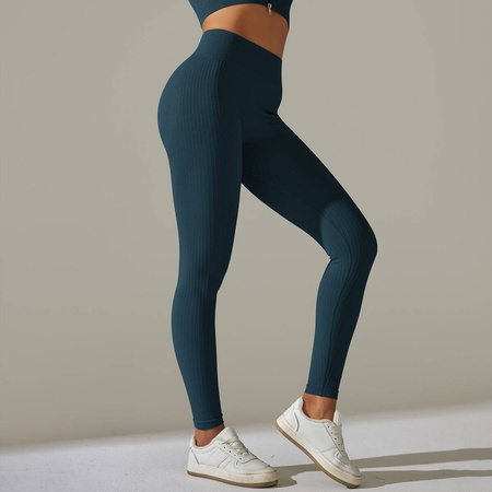 Legginsy sportowe prążkowane wysoki stan marszczenia 