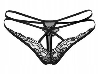 Stringi koronkowe czarne paseczki