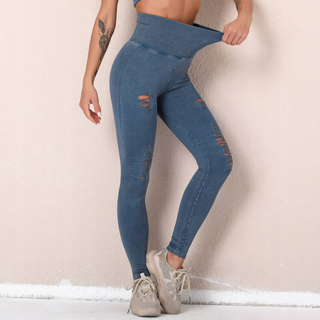 Legginsy fitness sportowe wysoki stan dziury 