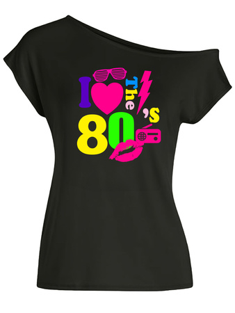Koszulka lata 80. czarna bluzka disco "I LOVE 80'S"