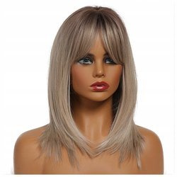 Peruka do ramion ombre brąz blond proste grzywka