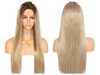 Peruka lace front długa ombre ciemny blond prosta