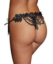 Stringi damskie czarne siateczka z haftem