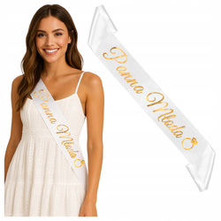 Szarfa na wieczór panieński biała złoty