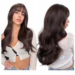 Peruka długa brąz grzywka falowana