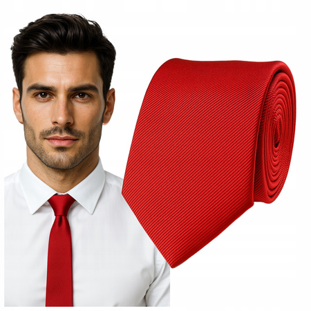 Krawat śledzik prążkowany - czerwony
