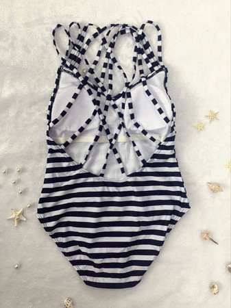 Strój kąpielowy marynarski w biało-czarne paski
