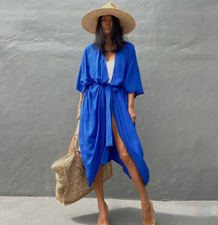 Pareo długa narzutka plażowa tunika z paskiem