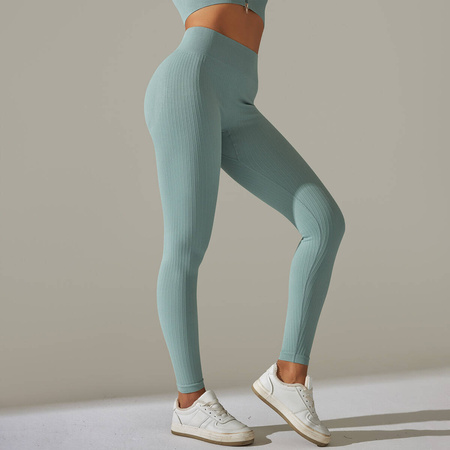 Legginsy sportowe prążkowane wysoki stan marszczenia 