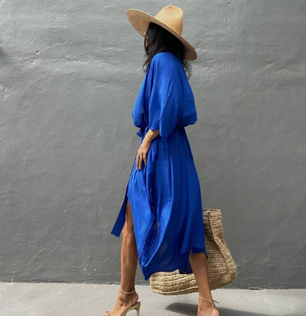 Pareo długa narzutka plażowa tunika z paskiem