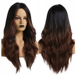 Peruka długa ombre czarny brązowy fale