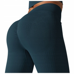 Legginsy sportowe prążkowane wysoki stan marszczenia