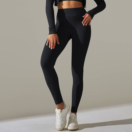 Legginsy sportowe prążkowane wysoki stan marszczenia 