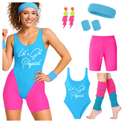 Strój zestaw lata 80. neonowy spodenki body frotka