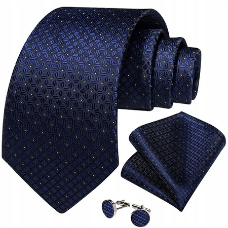Żakardowy zestaw - krawat + poszetka + spinki