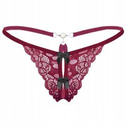 Koronkowe stringi z kokardkami bordowe