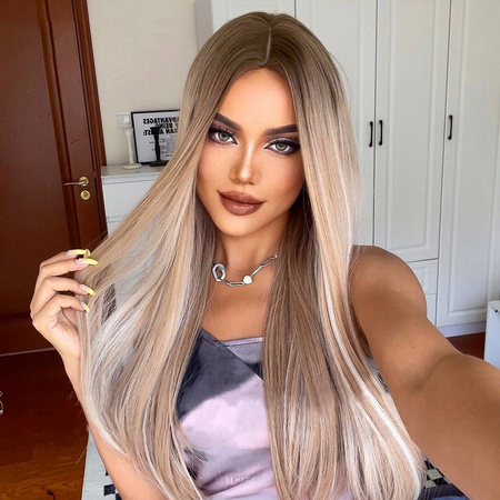 Peruka blond brąz prosta jak naturalna 
