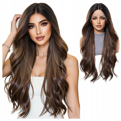 Peruka długa lace front brązowa fale