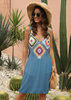 Sukienka na ramiączkach z haftem pareo plażowe NIEBIESKA