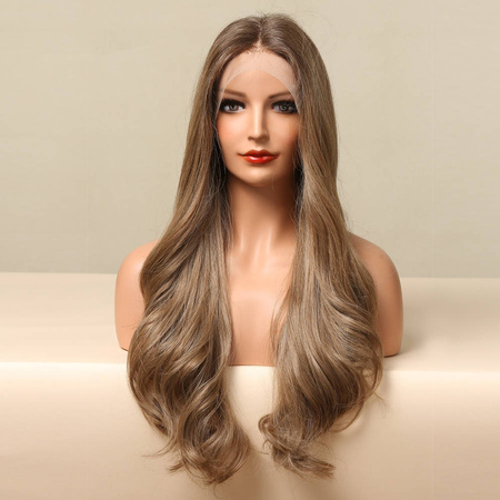 Peruka długa brąz fale lace front