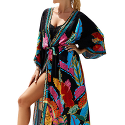 Pareo długa narzutka plażowa tunika z paskiem