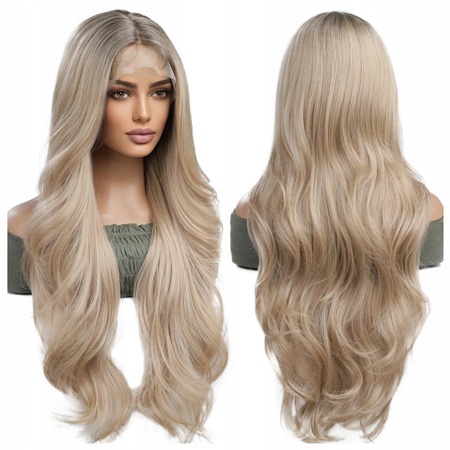 Długa, blond ombre peruka z naturalnie wyglądającym lace front falowana