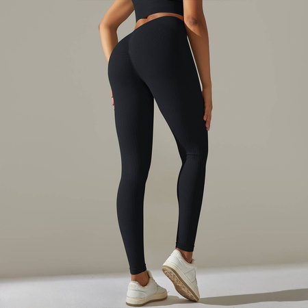 Legginsy sportowe prążkowane wysoki stan marszczenia 