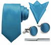 Zestaw męski w pudełku - krawat + poszetka + spinki do mankietów + spinka do krawata NIEBIESKI