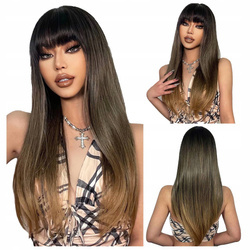 Peruka z grzywką prosta brąz ombre