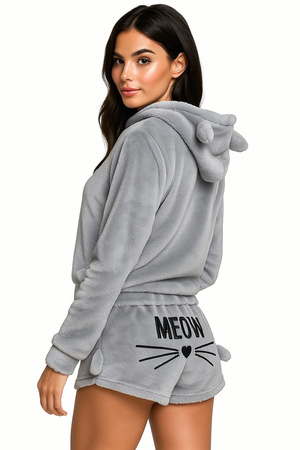 Ciepła piżama kotek pluszowa meow szara