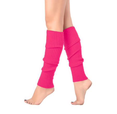 Różowe prążkowane ocieplacze na nogi – getry