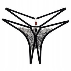 Stringi damskie paseczki z rozcięciem cyrkonia