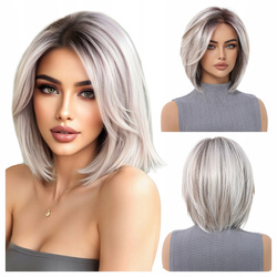 Peruka do ramion lace front platynowa prosta