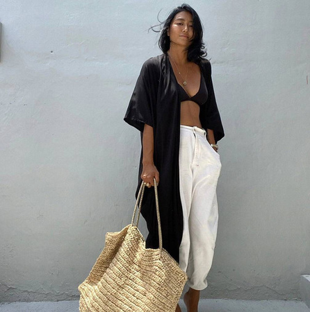 Pareo długa narzutka plażowa tunika z paskiem