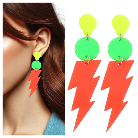 Neonowe kolczyki błyskawice pomarańczowe